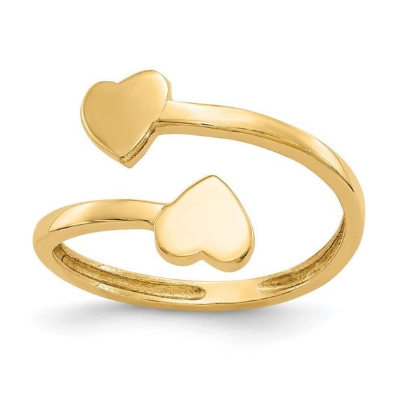 14k Yellow Gold Solid Toe Ring Double Heart Adjustable - Picture 1 of 4